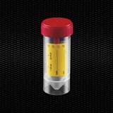 Show details for Polypropylene faeces container 30 ml 27x80 mm with red screw inserted cap yellow label 100pcs