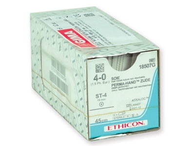 Picture of ETHICON PERMA-HAND SILK SUTURES - gauge 4/0 needle 19 mm - braided - straight, 12 pcs.