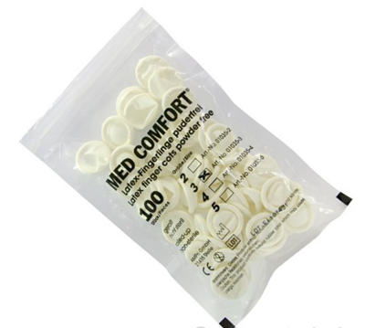 Picture of Latex rubber fingers, non-sterile, non-powdered. N2 (Small) 100 pieces per pack.